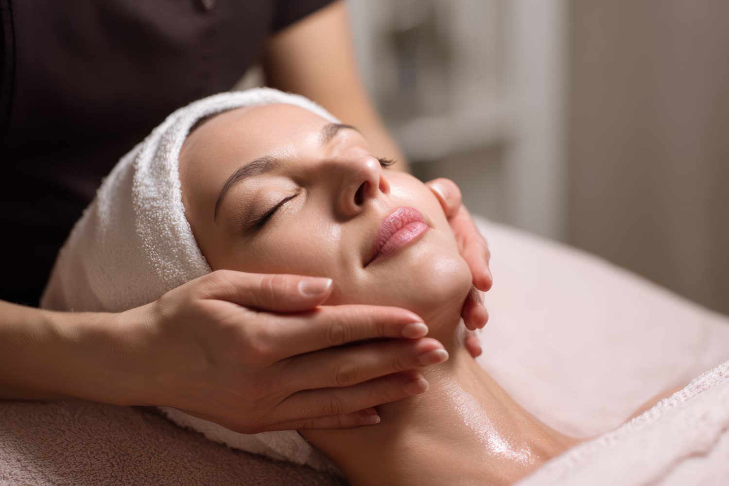 Relaxing facial massage during a Signature Facial treatment